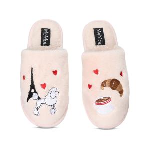 【並行輸入品】MeMoi Women's I Love Paris Plush Slippers Pale Blush M