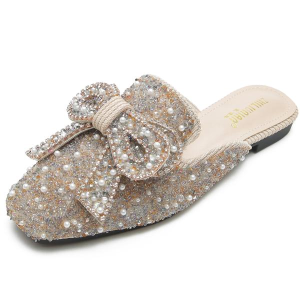 【並行輸入品】SAFECAMS Women's Rhinestone Bow Flat Mules ...