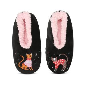 【並行輸入品】MeMoi Women's Sweater Cats Sherpa Lined Slippers Black S M