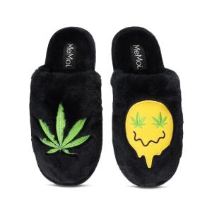 【並行輸入品】MeMoi Women's Happy Weed Plush Slippers Black S
