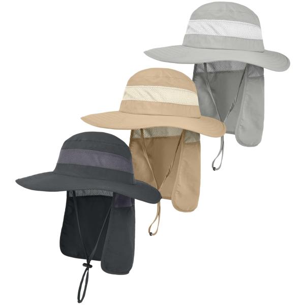 【並行輸入品】3 Pack Outdoor UPF50+ Mesh Sun Hat for Men,...