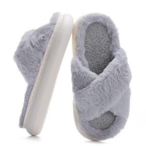 【並行輸入品】MEJORMEN Women Fluffy House Slippers,Furry Cross Band Open Toe H