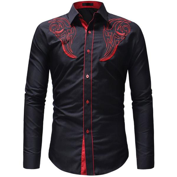 【並行輸入品】Men's Long Sleeve Embroidered Shirts Slim F...