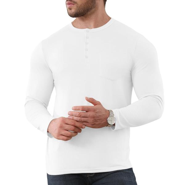 【並行輸入品】Men's Long Sleeve Henley Shirts Fshion Clas...