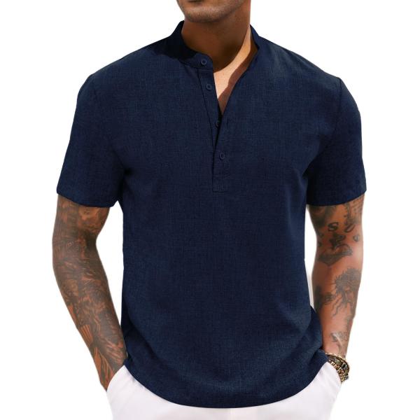 【並行輸入品】COOFANDY Men's Linen Henley Shirt Short Sle...