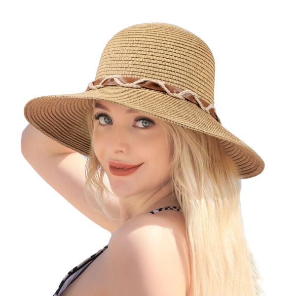 【並行輸入品】Beach Hats for Women, Wide Brim Sun Straw H...