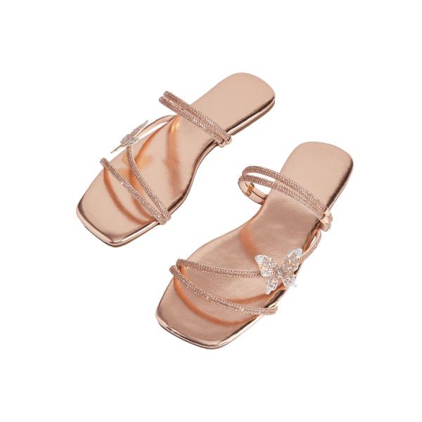 【並行輸入品】GORGLITTER レディース ラインストーン フラットサンダル バタフライ ストラ...