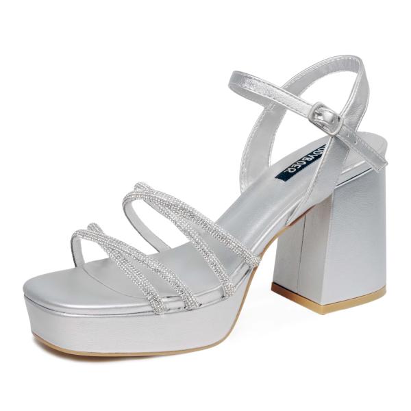 【並行輸入品】ZodyBoer レディース クリスタル装飾 チャンキーヒール プラットフォーム サン...