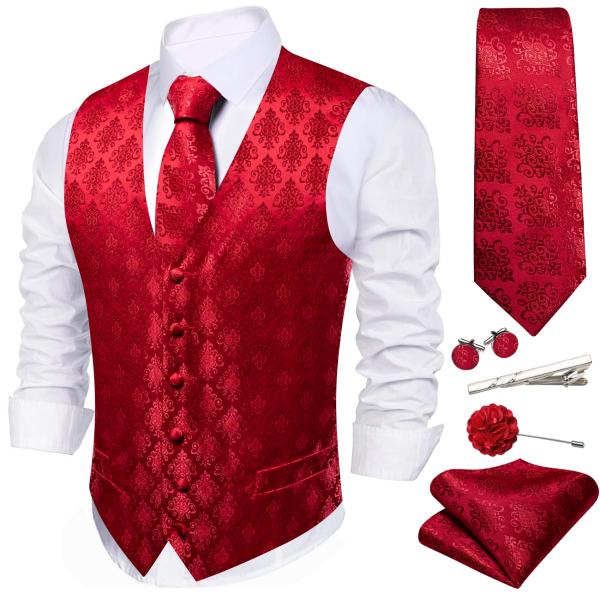 【並行輸入品】WSHOWY Men's Red Flower Vest Sets Business ...
