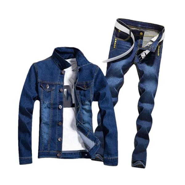 【並行輸入品】Mens Spring Denim Two Piece Set Hole Ripped...