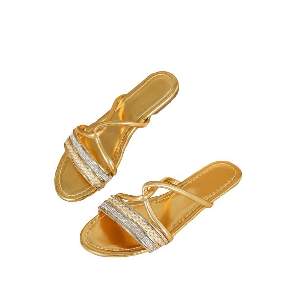 【並行輸入品】GORGLITTER レディース ラインストーン フラットサンダル クロス編み オープ...