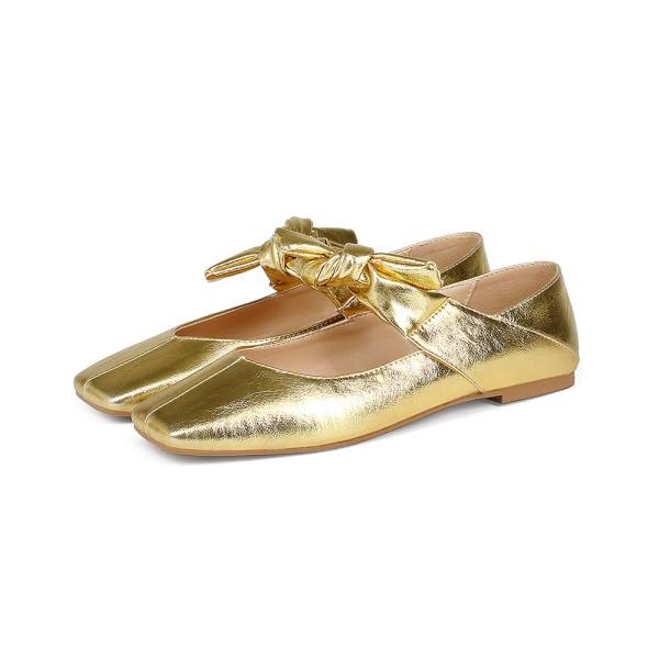 【並行輸入品】Pomoxikn Gold Mary Jane for Women Square To...