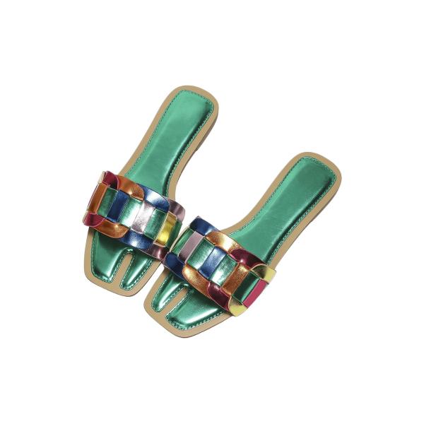【並行輸入品】GORGLITTER レディース カラーブロック PUレザー フラットサンダル 夏 オ...