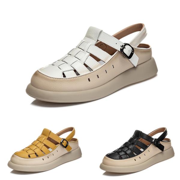 【並行輸入品】AUNTHUI Women'S Soft Leather Closed Toe Fis...