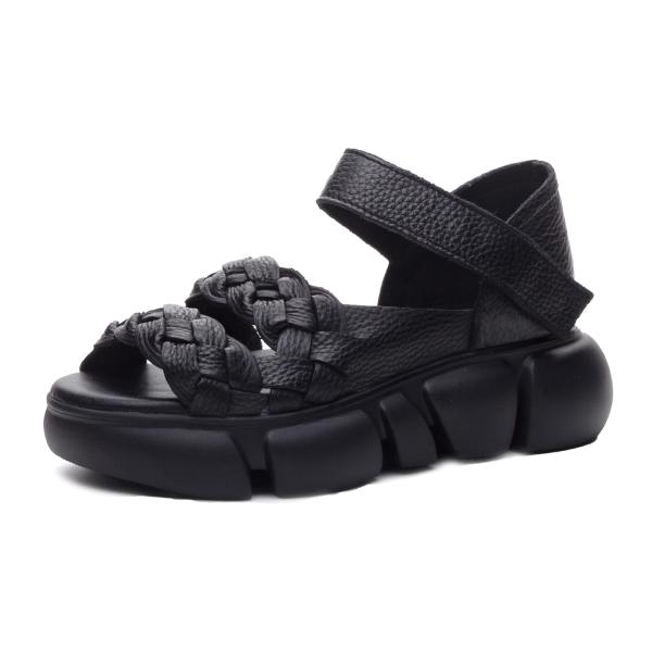 【並行輸入品】Women's Braided Strap Hook Loop Platform Sa...