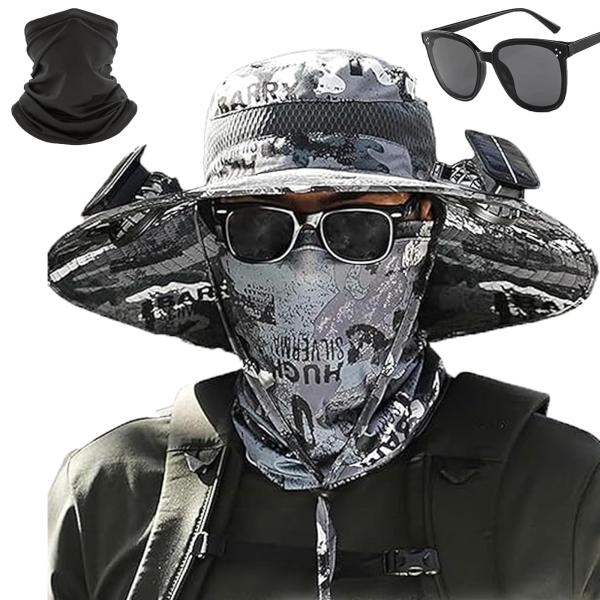 【並行輸入品】Outdoor Wide Brim Sun Hat with Solar Fan Fi...