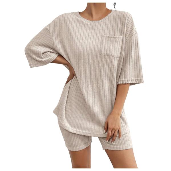 【並行輸入品】Women 2 Piece Linen Set Outfit Waffle Knit ...