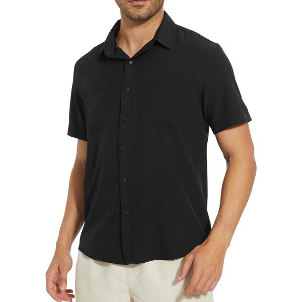【並行輸入品】BASSDASH Men&apos;s UPF 50+ Short Sleeve Snap Bu...