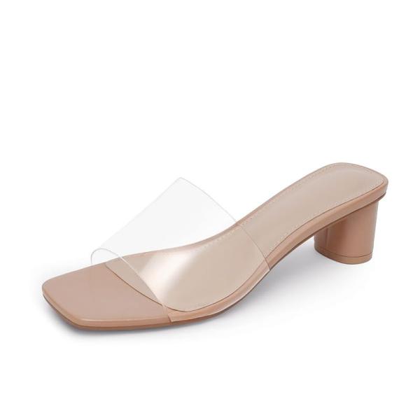 【並行輸入品】OPIRRTOY Heeled Mules for Woman Clear Low H...