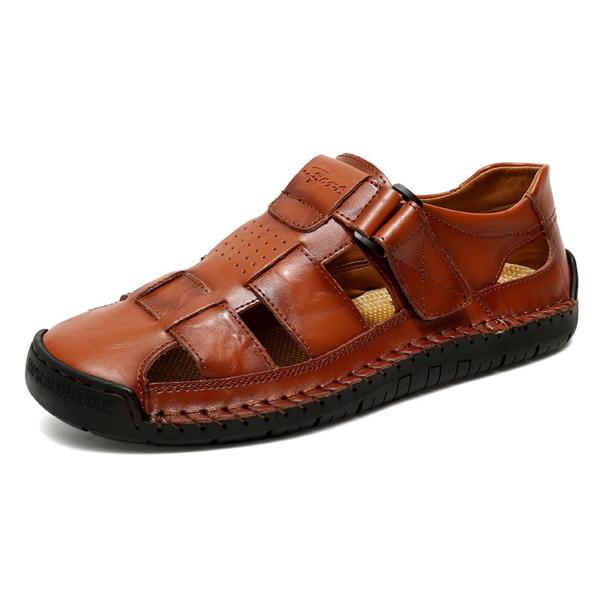 【並行輸入品】Men'S Genuine Leather Hollow out Flat Fishe...