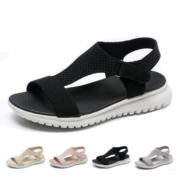 【並行輸入品】Women's Knit T Strap Flats Sandals with Hoo...