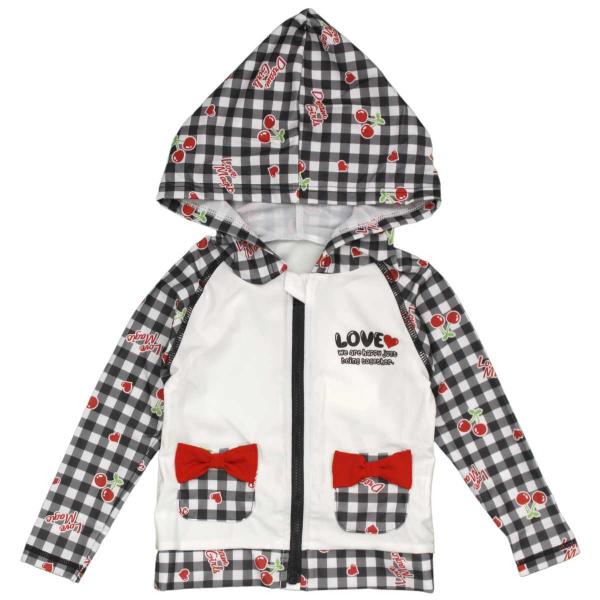 ゆうメール 送料無料  フード付チェック柄長袖ラッシュガード 80cm 90cm 95cm