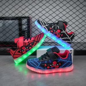 スパイダーマン シューズ キッズ 子供用 子供靴 キッズスニーカー アメリカンコミック ヒーロー 抗菌防臭 光る靴 USB 充電可能 子供靴 男の子 女の子 3色