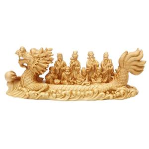 七福神 開運宝船 美術品 高級天然ツゲ木彫り 縁起物