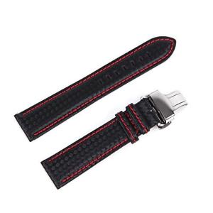 Best Master 腕 時計 ベルト レザー カーボン 型押し Dバックル ラバーコーティング バネ棒 バネ棒外し クロス付属 黒地+赤ステッチ