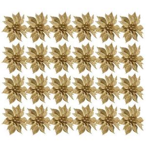 KESYOO 造花 オーナメント キラキラ ポインセチア 人工花 お正月飾り 花輪 オーナメント 24個 DIY フラワー 結婚式 クリスマス装飾 玄