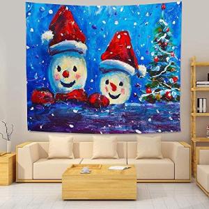 Hakona クリスマス飾り タペストリー クリスマスツリー 壁飾り 油絵 雪だるまサンタクリスマスツリー 雪片 おしゃれ壁掛け 多機能 モダン 大判
