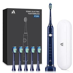 電動歯ブラシ 音波歯ブラシ ソニック USB充電式 IPX７防水 独特のネイビー 替えブラシ5本 5つのモード 歯ブラシ 電動歯磨き オートタイマー機