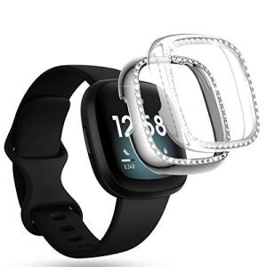 Seltureone 【2個セット】 Fitbit Versa 3用 Fitbit sense用 保護ケース 充電対応 PC素材 メーキ加工 ラインストーン ダイヤ