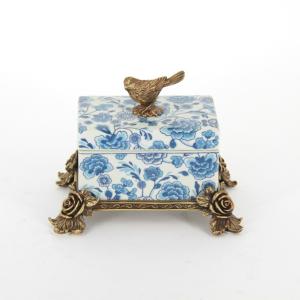 ボックス BOX 陶磁器 真鍮 小物入れ コットンパッドボックス 脚付き