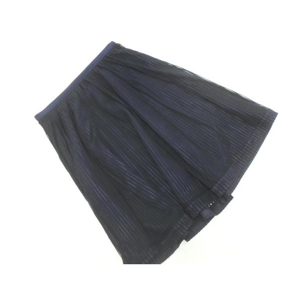 ネコポスOK Reflect リフレクト ストライプ チュール ロング スカート size11/紺 ...