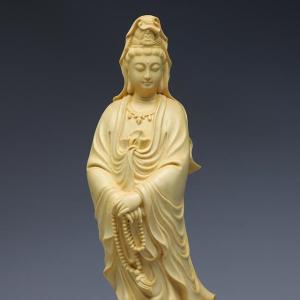 観音様 観世音菩薩立像 極上彫り 高級天然ツゲ...の詳細画像1