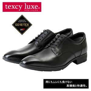 テクシーリュクス アシックス商事 texcy luxe 本革 革靴 ビジネスシューズ プレーントゥ GORE-TEX 黒 ブラック 3E ロングノーズ 靴 父の日 actu8001｜ablya