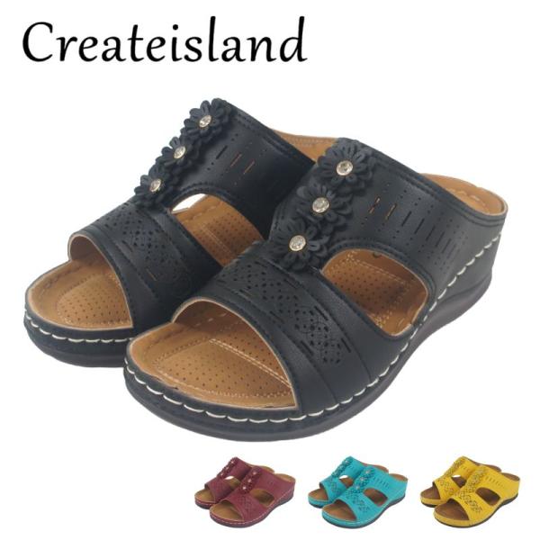 レディース サンダル 厚底 ウエッジ ヒール ミュール つっかけ 軽量 軽い 歩きやすい 疲れない ...