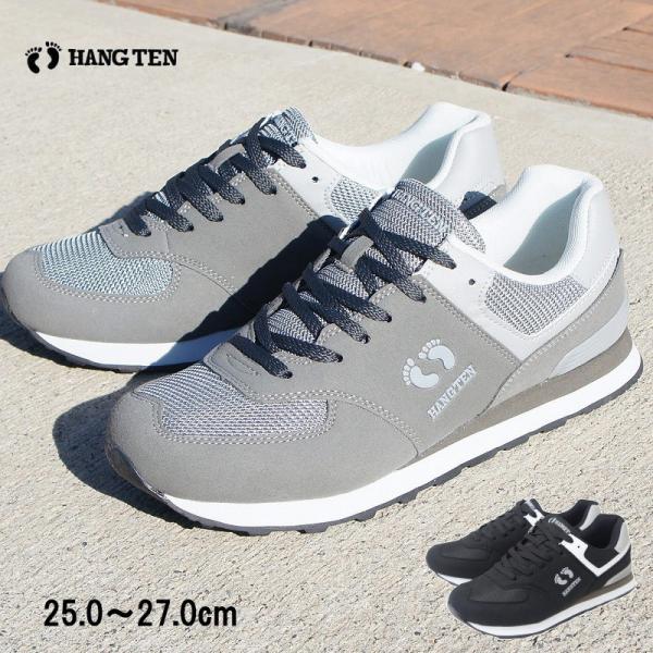 HNG TEN スニーカー メンズ 軽量 軽い メッシュ ひも 紐 運動靴 ブラック 黒 グレー ウ...