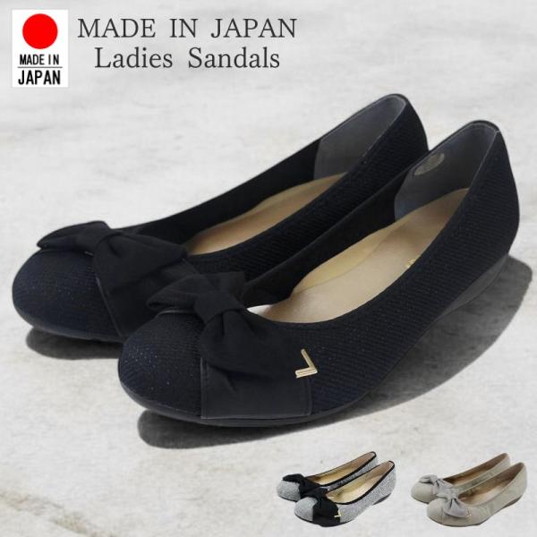 パンプス レディース 痛くない 歩きやすい ローヒール 黒 ラウンドトゥ リボン飾り 靴 フラット ...