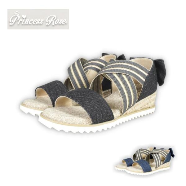 バックリボン サンダル ストラップ ウエッジ ソール ヒール フットベット ゴム バンド 女の子 ガ...