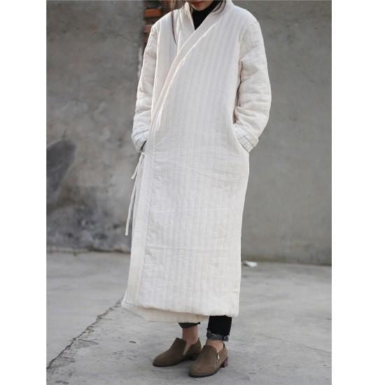 Topanga Fashion　ストライプキルトロングコート　アイボリー