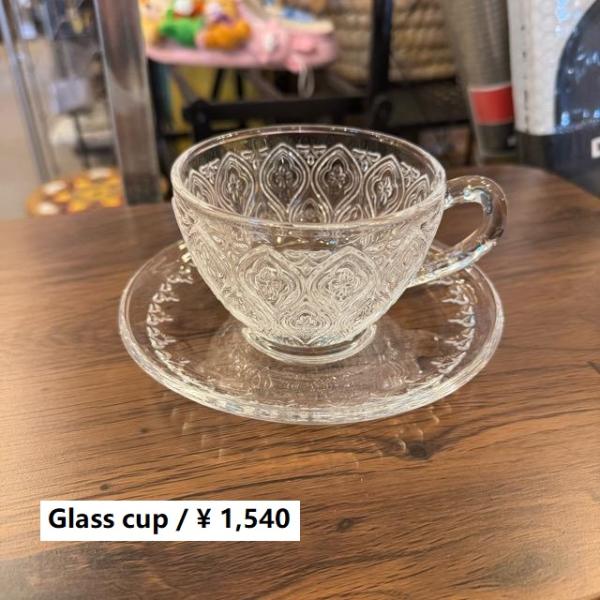 ガラス カップ &amp; ソーサー フィオーレ　クリア　ソーダガラス　食器　アンティーク　レトロ　キッチン...