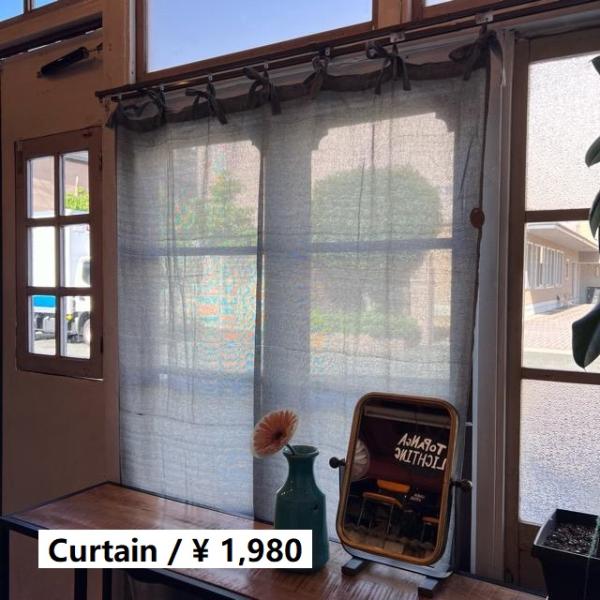 シャンブレーカーテン　デニム　110×180cm　インテリア　カーテン　リボンタイプ　インド　コット...