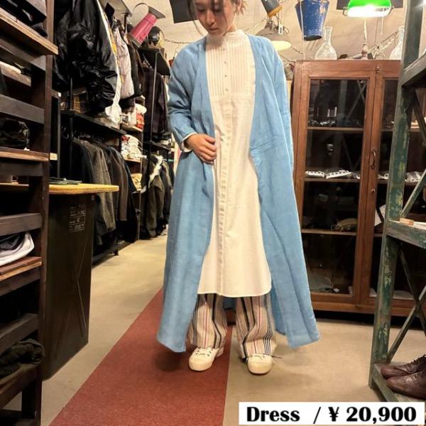 ICHI　Antiquites　イチアンティークス　インディゴリネンカシュクールワンピース　ブルー　...