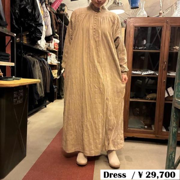 ICHI　Antiquites　イチアンティークス　シャーリングストライプハイネックワンピース　ベー...