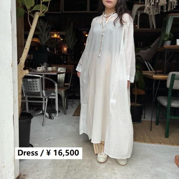 ICHI　イチ　エアリーサッカーコットンワンピース　シロ　白　ホワイト　ファッション　レディース　長...