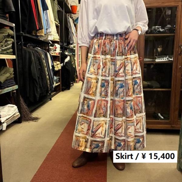 ICHI　イチ　インクジェットプリントギャザースカート　アーキテクチャ　ロング　レディース　柄物　ボ...