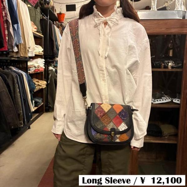 ICHI　イチ　ピーチワッシャー首フリルシャツ　ホワイト　ナチュラル　綿　ブラウス　レディース　シャ...