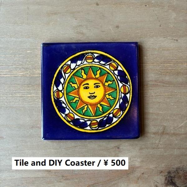 メキシコ　タラベラタイル　太陽柄　ネイビー　コースター　鍋敷き　DIY　柄タイル　室内壁　室外壁　デ...